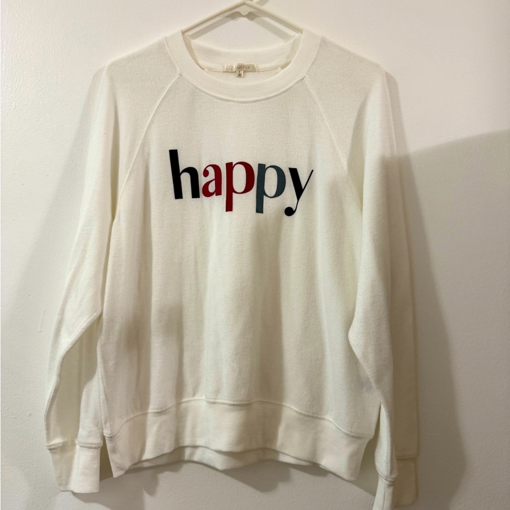 Z Supply White Ribbed  fleece Sweatshirt